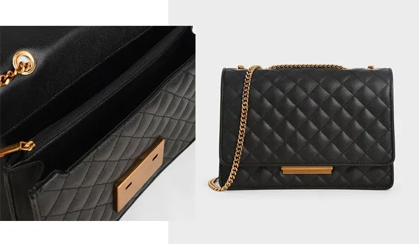 Túi Đeo Vai Nữ Charles & Keith CNK Quilted Shoulder Bag Màu Đen