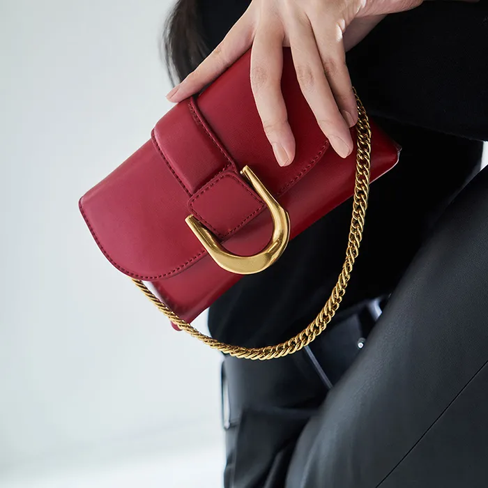 Túi Xách Nữ Charles & Keith CNK Metallic Buckle Crossbody Bag 80701096 Màu Đỏ