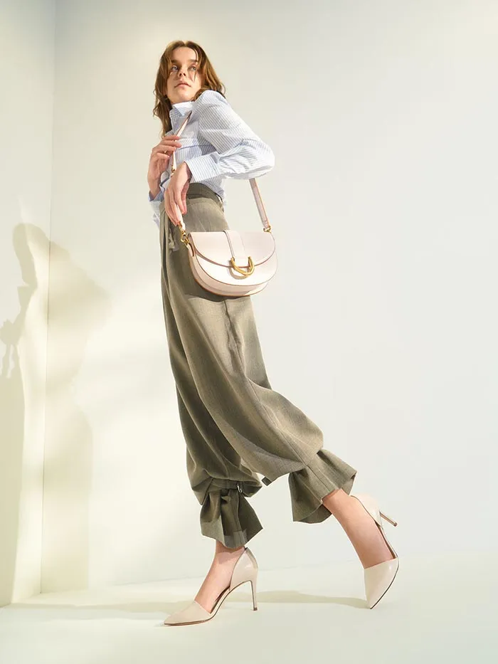 Túi Đeo Vai Nữ Charles & Keith CNK Metallic Buckle Saddle Bag Màu Hồng