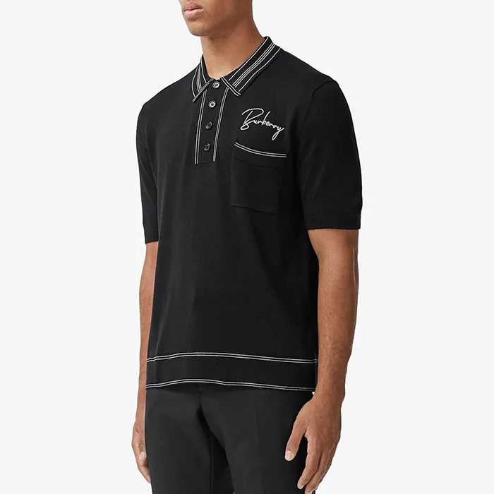 Áo Polo Burberry logo-Embroidered Silk-Blend Knitted Màu Đen - Thời trang - Vua Hàng Hiệu