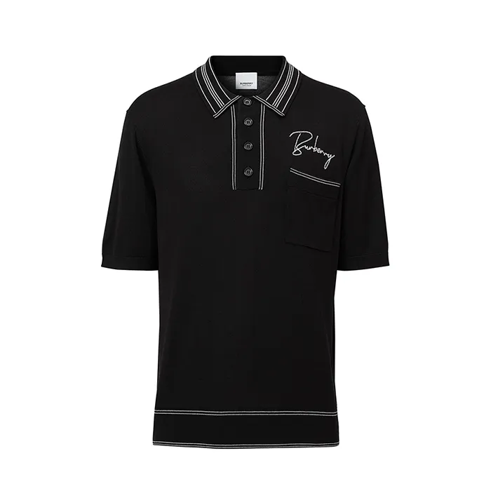 Áo Polo Burberry logo-Embroidered Silk-Blend Knitted Màu Đen - Thời trang - Vua Hàng Hiệu