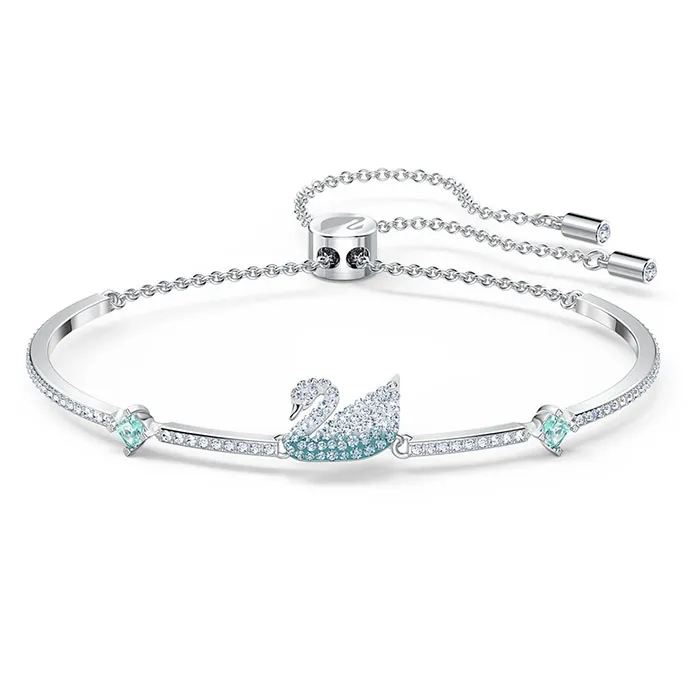 Vòng Đeo Tay Swarovski Iconic Swan Bangle, Blue, Rhodium plated 5549312