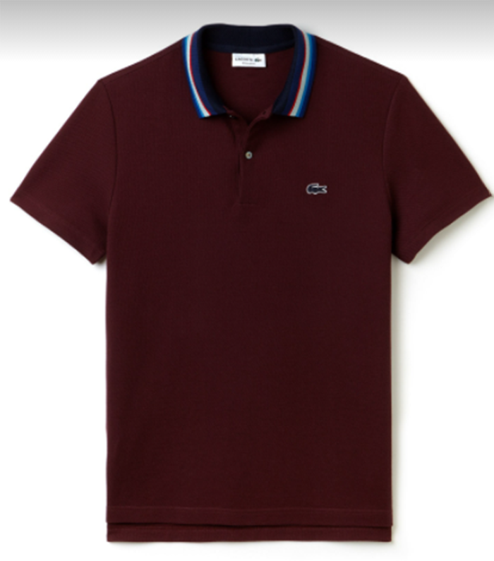 Áo Lacoste Men's Slim Fit Striped Contrast Collar Petit Pique Polo Shirt Màu Đỏ Mận Size XS - 1