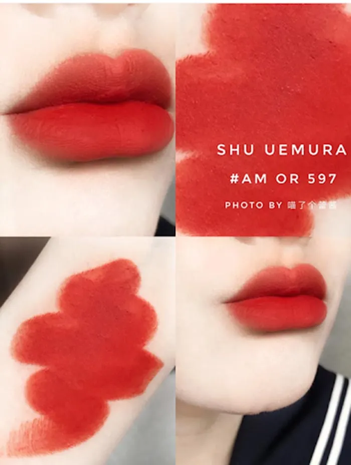 Son Shu Uemura Rouge Unlimited Amplified Matte AM OR 597 Màu Đỏ Cam Đất Vỏ Đen - Son Môi - Vua Hàng Hiệu