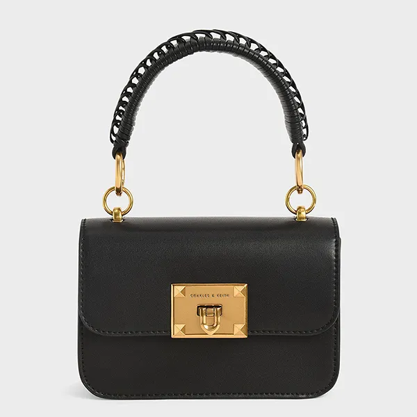 Túi Xách Nữ Charles & Keith CNK Metallic Turn-Lock Bag CK2-50781528 Màu Đen