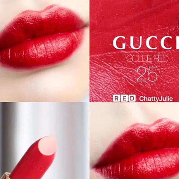 Son Gucci 25 Goldie Red Satin Lipstick Màu Đỏ Cổ Điển
