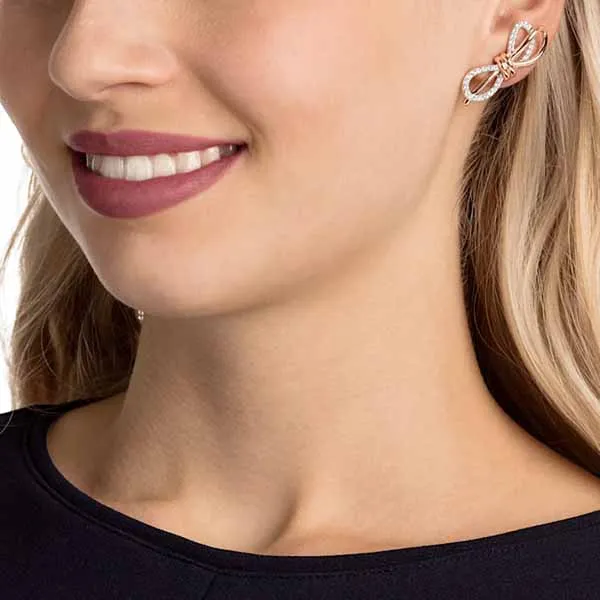 Khuyên Tai Swarovski Lifelong Bow Pierced Earrings White Mixed Metal Finish - Trang sức - Vua Hàng Hiệu