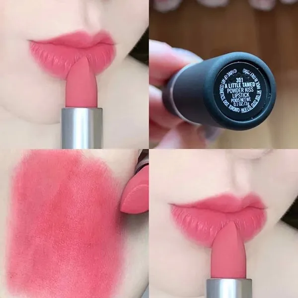 Son MAC Powder Kiss Lipstick Màu 301 A Little Tamed Màu Hồng