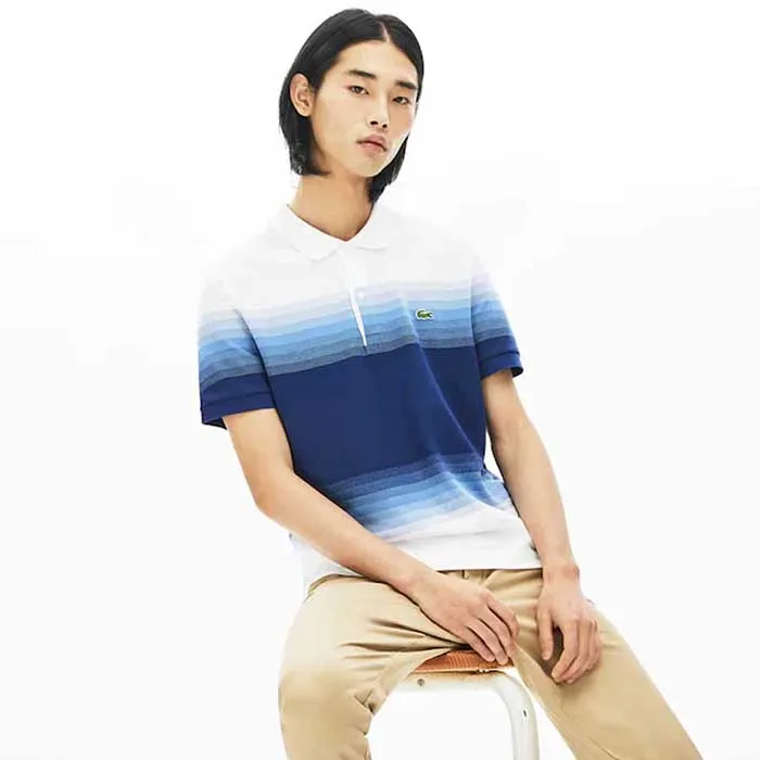 Áo Polo Lacoste Men's Cotton Piqué Regular Fit Màu Trắng Phối Xanh Size M