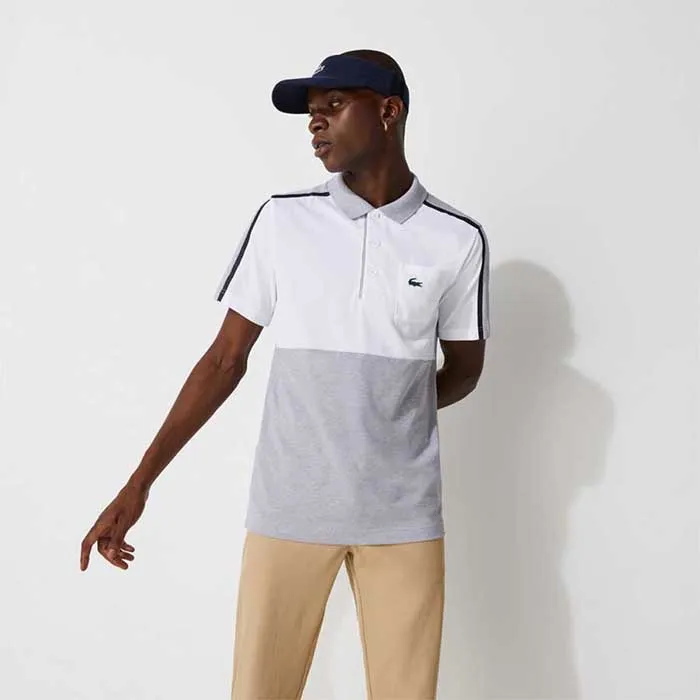 Áo Polo Lacoste Men's Sport Breathable Colorblock Golf Màu Trắng Xám