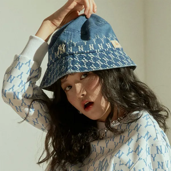 Mũ MLB Monogram Denim Gradation Bucket Hat New York Yankees 32CPH5111-50U Màu Xanh Bò