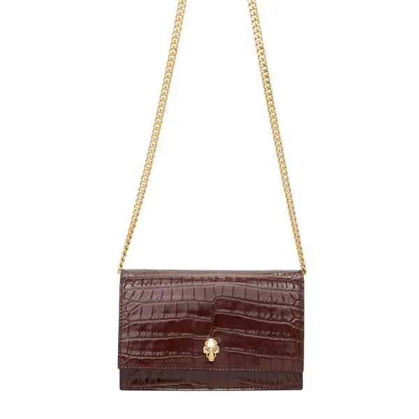 Túi Xách Alexander Mcqueen Burgundy Croc Small Skull Bag Màu Đỏ - Túi xách - Vua Hàng Hiệu