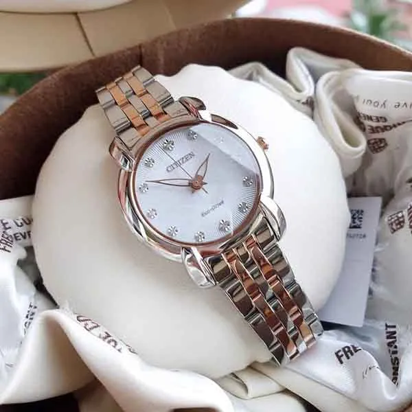 Đồng Hồ Citizen Jolie Eco-Drive White Dial Ladies Two Tone Watch EM0716-58A