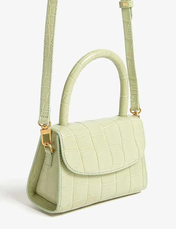 Túi Xách By Far Croc-Embossed Leather Mini Tote Xanh Bạc Hà