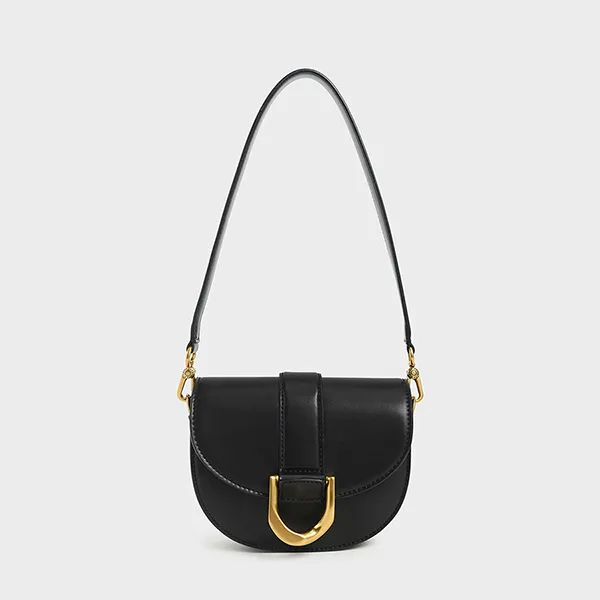 Túi Xách Nữ Charles & Keith CNK Gabine Saddle Bag 80781454 Mini Black Màu Đen Size 18cm