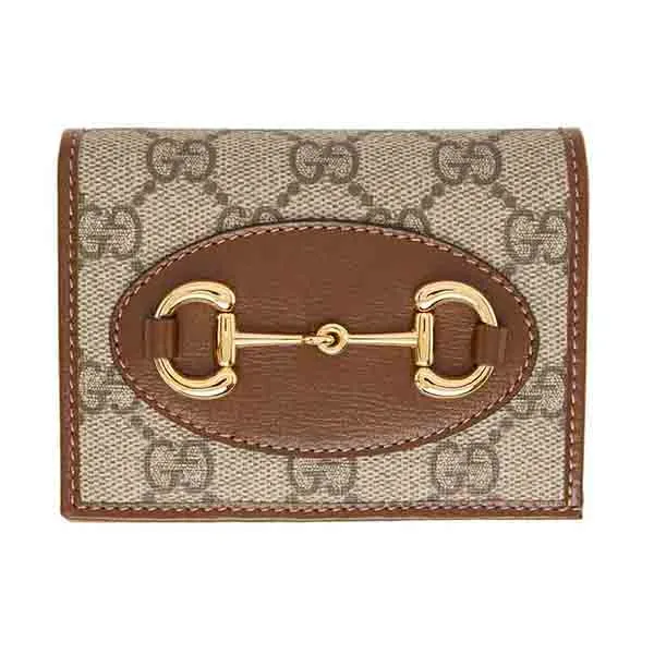 Ví Nữ Gucci Beige & Brown GG Gucci 1955 Horsebit Card Holder Wallet Màu Nâu - Túi xách - Vua Hàng Hiệu