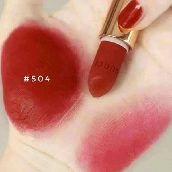 Son Gucci 504 Myra Crimson Màu Đỏ Đậm Satin Lipstick
