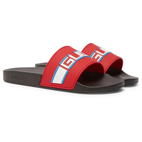 Dép Gucci Logo-Detailed Rubber Slides Màu Đỏ