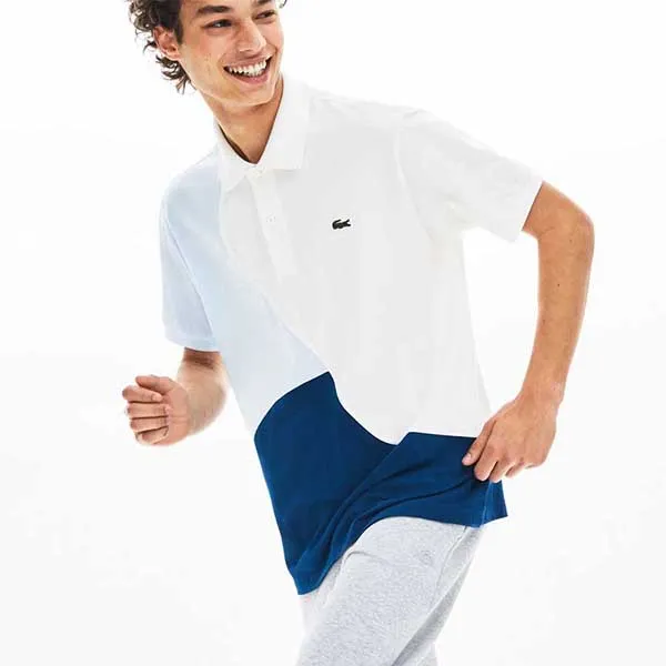 Áo Polo Lacoste L.12.12 Colorblock Thermoregulating Pique Phối Màu Blue Xanh Trắng