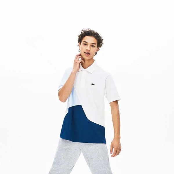 Áo Polo Lacoste L.12.12 Colorblock Thermoregulating Pique Phối Màu Blue Xanh Trắng
