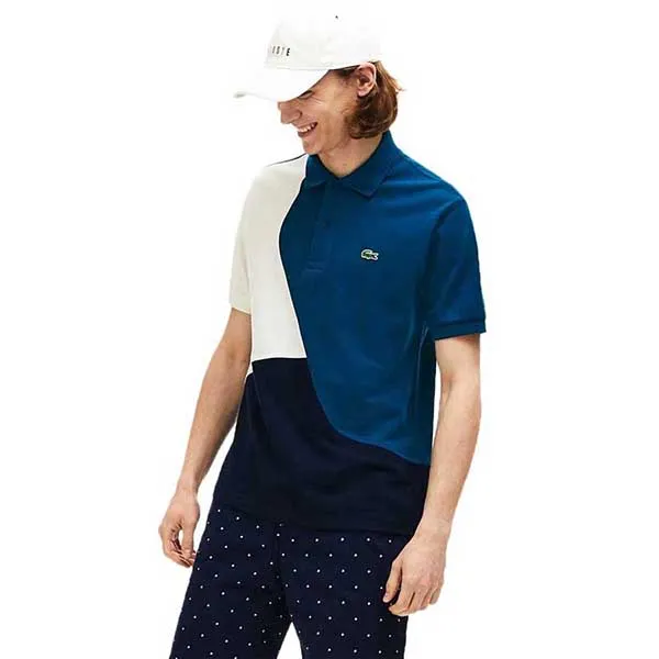 Áo Polo Lacoste L.12.12 Colorblock Thermoregulating Pique Phối Màu Navy Trắng Xanh
