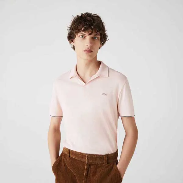 Áo Polo Lacoste Men's Tunisian Collar Linen And Cotton Regular Fit Polo Shirt Màu Hồng Nhạt - Thời trang - Vua Hàng Hiệu