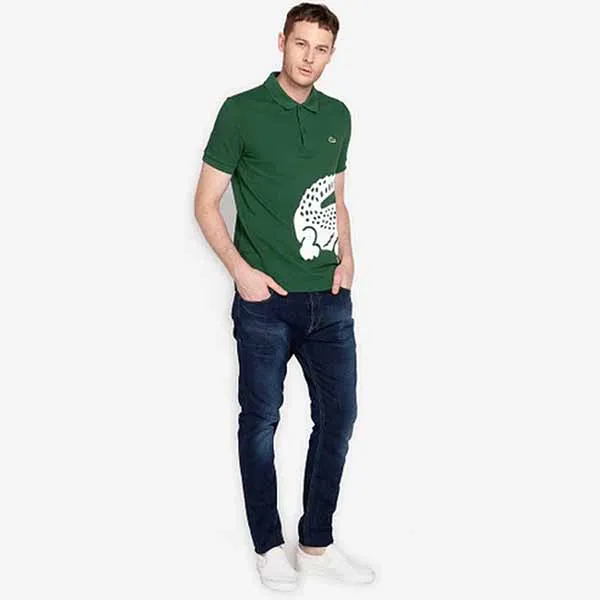 Áo Polo Men's Lacoste Oversized Crocodile Print Polo Shirt Màu Xanh Green Size M - 4