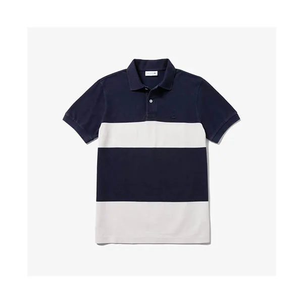 Áo Polo Lacoste Vintage Style Kanokoji Border Polo Shirt Màu Xanh Navy Phối Trắng