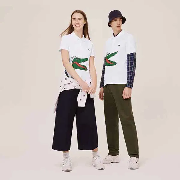 Áo Polo Unisex Lacoste x Jean-Michel Tixier Print Classic Fit Polo Shirt White Turquoise Màu Trắng
