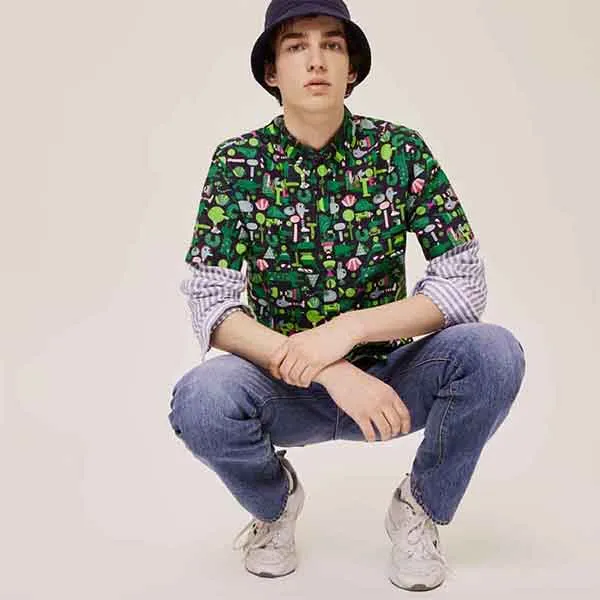 Áo Sơ Mi Unisex Lacoste x Jeremyville Regular Fit Cotton Shirt Màu Xanh Size 38