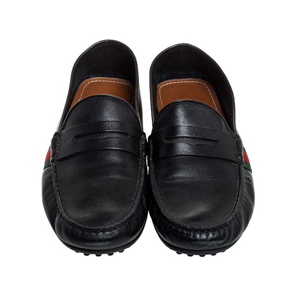 Giày Lười Gucci Black Leather Web Penny Loafers Màu Đen Size 40 - 3