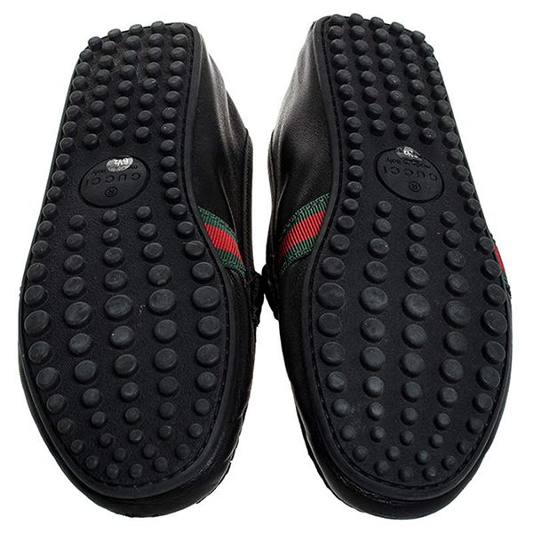 Giày Lười Gucci Black Leather Web Penny Loafers Màu Đen Size 40 - 4