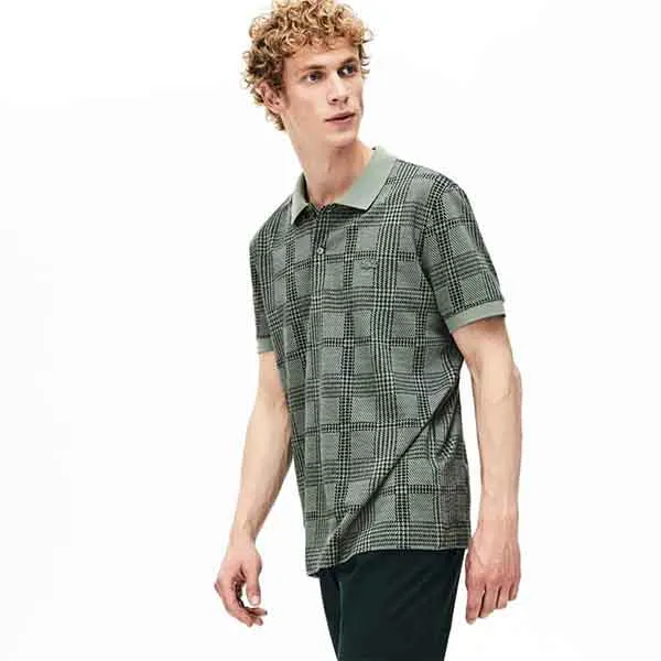 Áo Polo Lacoste Men's Regular Fit Glen Plaid Print Cotton Polo Màu Xám Xanh