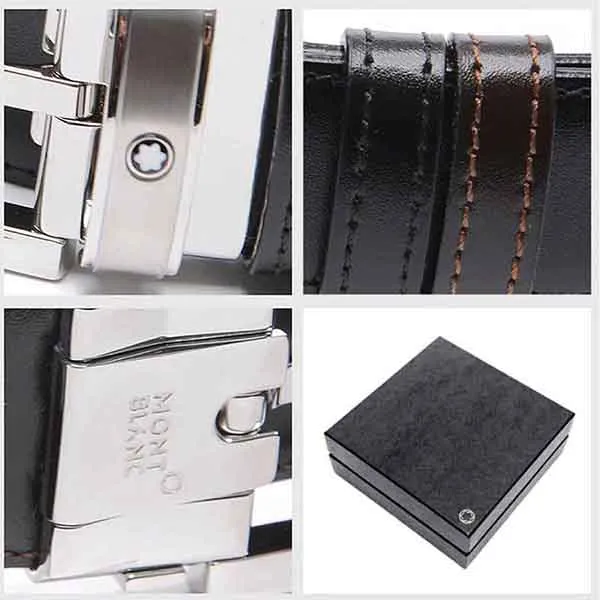 Thắt Lưng Montblanc Rectangular Pinbuckle Reversible BLK/BRN Leather Belt 114427 Hai Mặt Màu Đen Nâu Bản 3cm Size 105