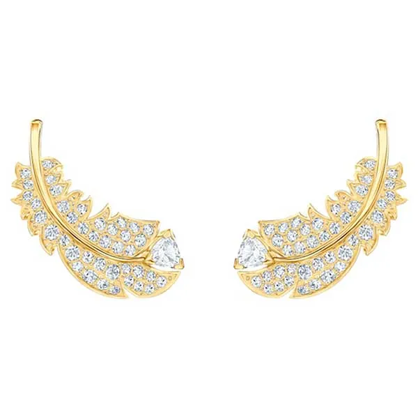Khuyên Tai Swarovski Nice Stud Pierced Earrings, White, Gold-tone Plated