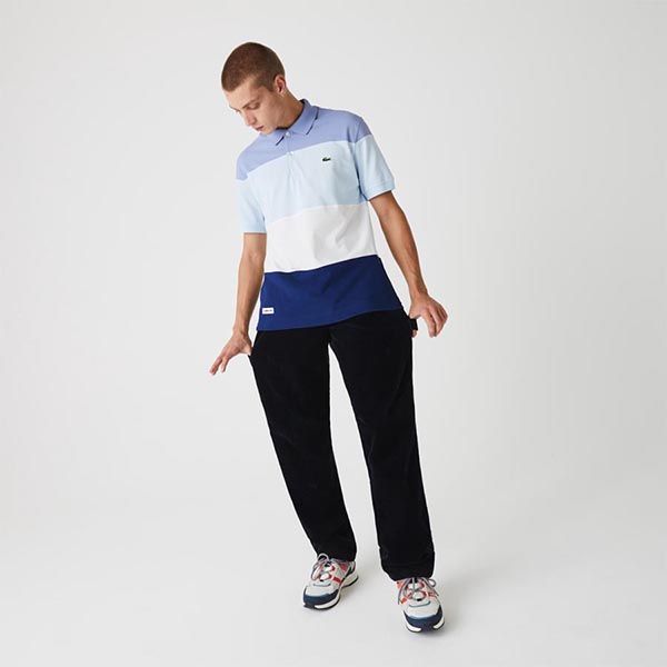 Áo Polo Lacoste Men's Short Sleeve Classic Fit Color Block Polo Shirt Phối Màu Xanh Trắng Size XS - 1