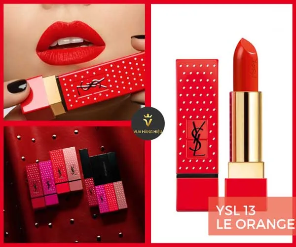 Son Yves Saint Laurent YSL Collector 13 Le Orange Limited Vỏ Chấm Bi Màu Đỏ Cam - 4