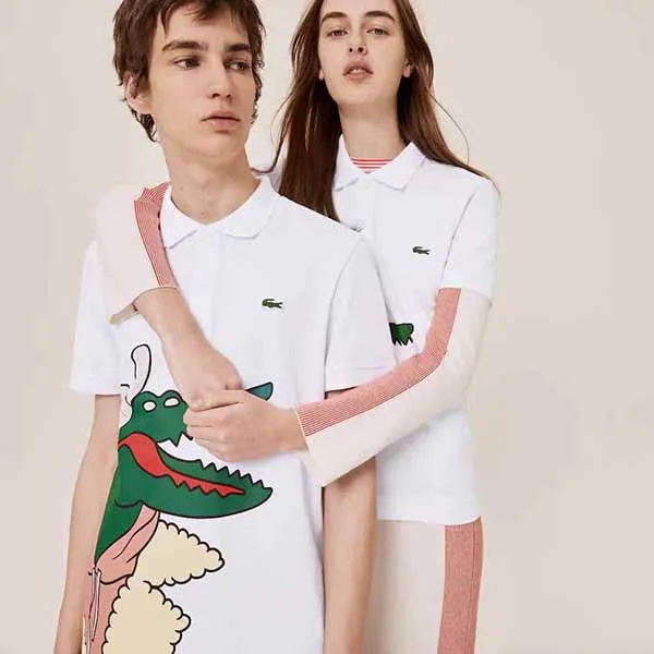 Áo Polo Unisex Lacoste Jean-Michel Tixier Print Classic Fit Polo Shirt White Yellow Màu Trắng