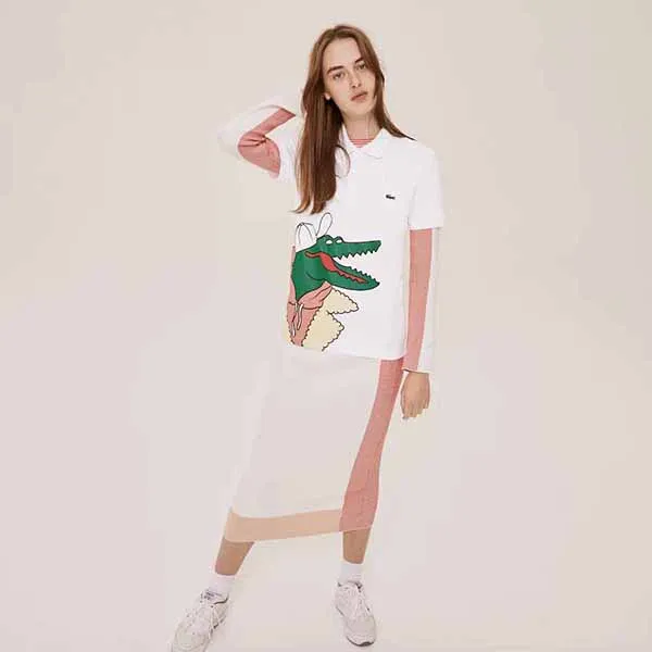 Áo Polo Unisex Lacoste Jean-Michel Tixier Print Classic Fit Polo Shirt White Yellow Màu Trắng