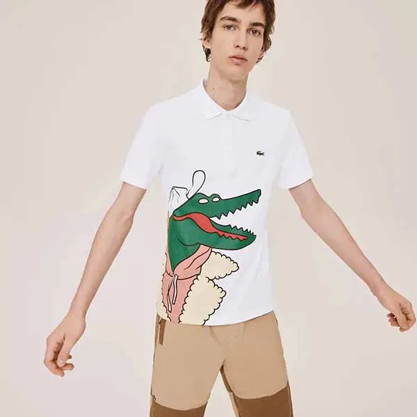 Áo Polo Unisex Lacoste Jean-Michel Tixier Print Classic Fit Polo Shirt White Yellow Màu Trắng