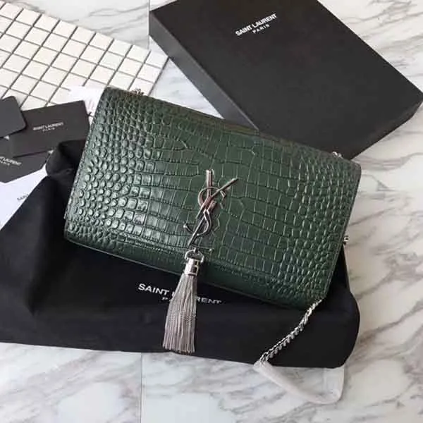 Túi Đeo Chéo Nữ Yves Saint Laurent YSL Kate Medium With Tassel In Embossed Crocodile Shiny Leather Màu Xanh Lá - Túi xách - Vua Hàng Hiệu