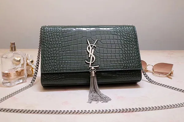 Túi Đeo Chéo Nữ Yves Saint Laurent YSL Kate Medium With Tassel In Embossed Crocodile Shiny Leather Màu Xanh Lá - Túi xách - Vua Hàng Hiệu