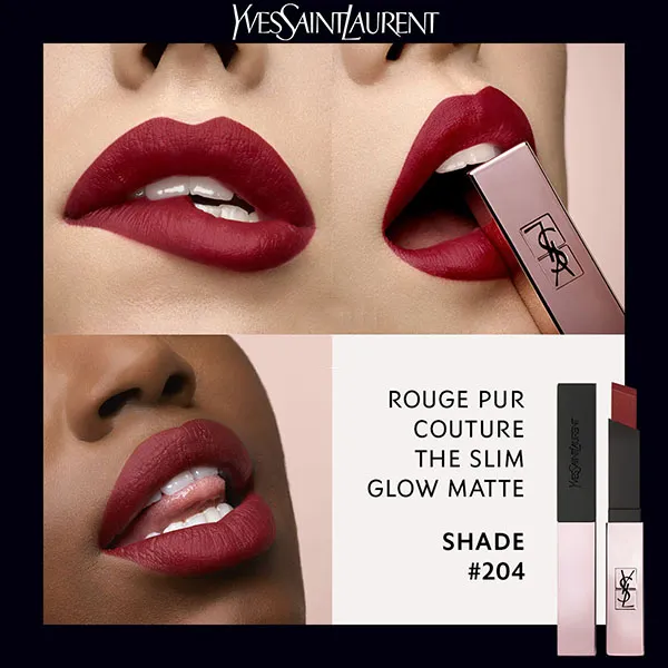 Son Yves Saint Laurent YSL Slim 204 Rouge Pur Couture The Slim Glow Matte Màu Đỏ Mận