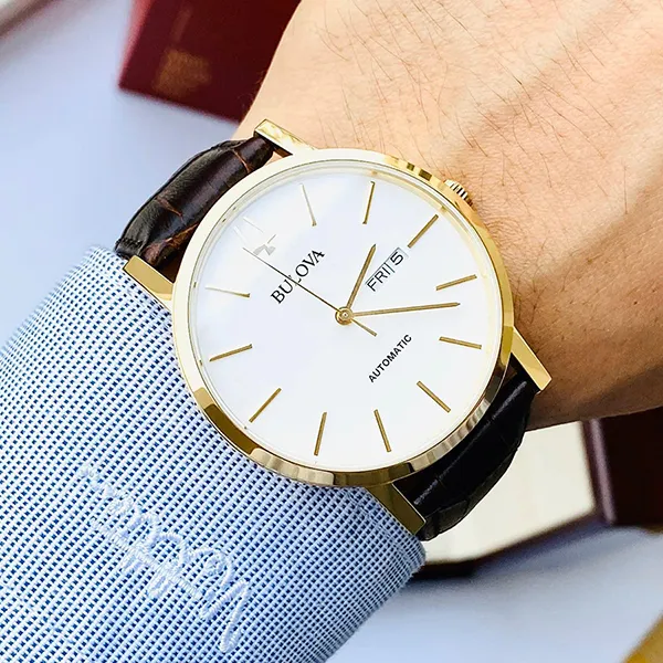 Đồng Hồ Nam Bulova 97C107 Nam Máy Cơ Lịch Ngày 42mm Màu Nâu Mặt Trắng - Đồng hồ - Vua Hàng Hiệu