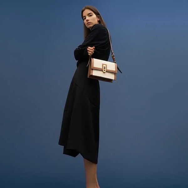 Túi Nữ Charles & Keith CNK Canvas Turn-Lock Chain Handle Bag CK2-50270644 Màu Be