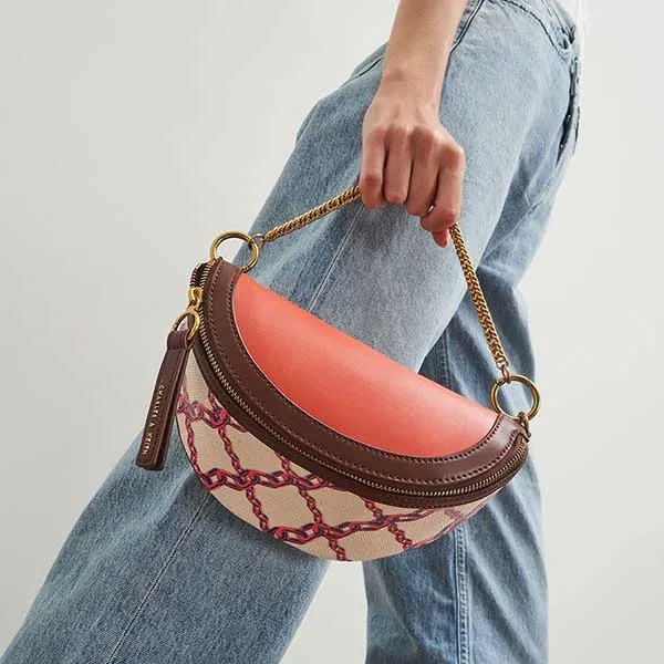 Túi Đeo Vai Nữ Charles & Keith CNK Half-Moon Canvas Crossbody Bag CK2-80781465 Phối Màu