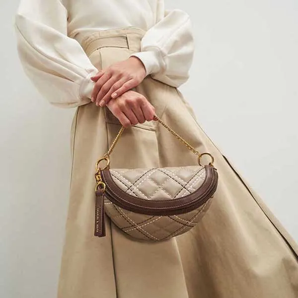 Túi Đeo Vai Nữ Charles & Keith CNK Half-Moon Crossbody Bag CK2-80781465 Màu Nâu Nhạt