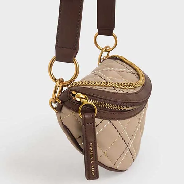 Túi Đeo Vai Nữ Charles & Keith CNK Half-Moon Crossbody Bag CK2-80781465 Màu Nâu Nhạt