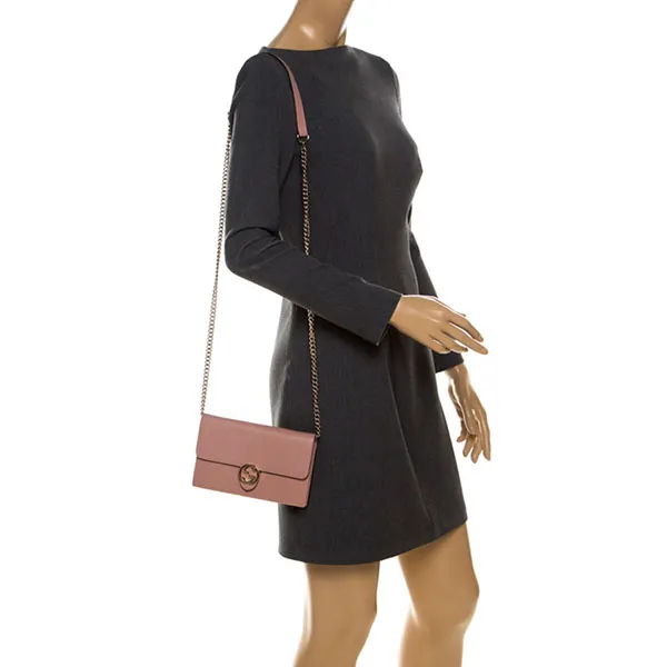 Túi Gucci Nude Pink Leather Interlocking G Wallet On Chain Màu Hồng