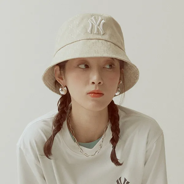 Mũ MLB Bucket Monogram Jacquard New York Yankees 3AHTH301NK0005 Màu Trắng Đục Size 57
